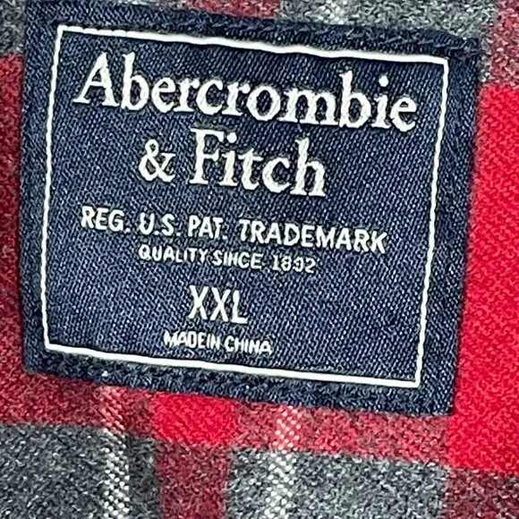 Abercrombie & Fitch 100% Cotton Red Gray Plaid Flannel Button Down Men’s XXL - Picture 5 of 15